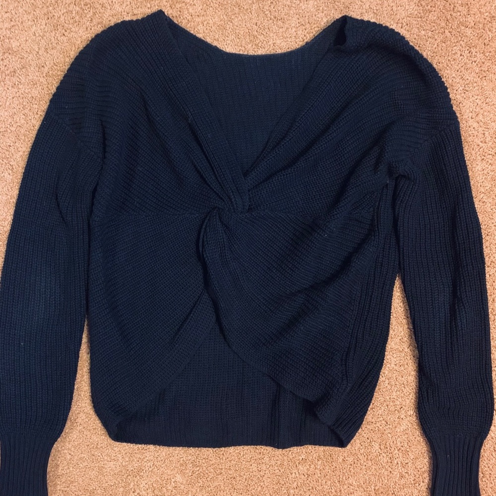 Open back, twist tie black sweater